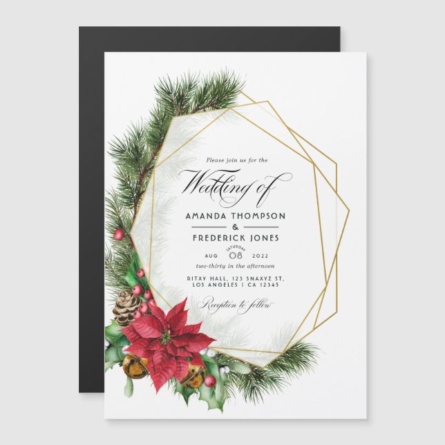 Aquarell Floral Christmas Geometric Wedding Magn Magneteinladung (Vorne/Hinten)
