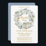 Aquarell Floral Dusty Blue Hanukkah Party Gold Einladung<br><div class="desc">Elegante Watercolor Winter Floral Wreath Hanukkah Party Einladung. Weiße Blume,  botanisches Blattwerk und Kiefernfüße. Goldenes Drehbuch. Dusty Blue Back.</div>