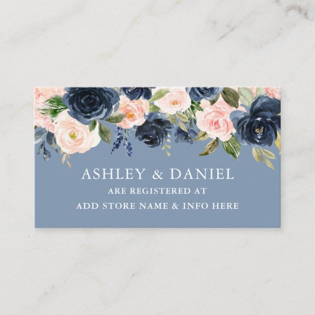 Aquarell Floral Dusty Blue Wedding Registry Begleitkarte (Vorderseite)