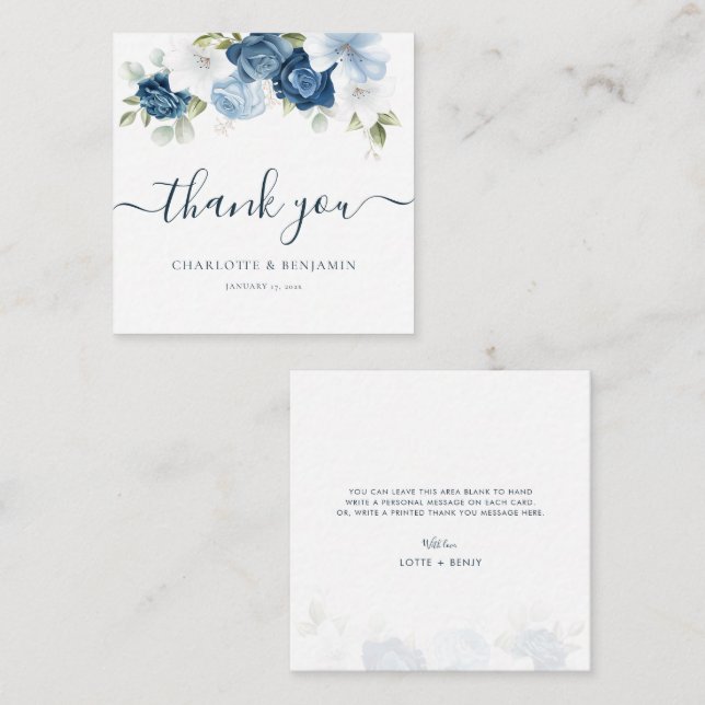 Aquarell Floral Dusty Blue Wedding Vielen Dank Mitteilungskarte (Vorne/Hinten)