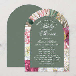 Aquarell Floral Elegante Babydusche Einladung