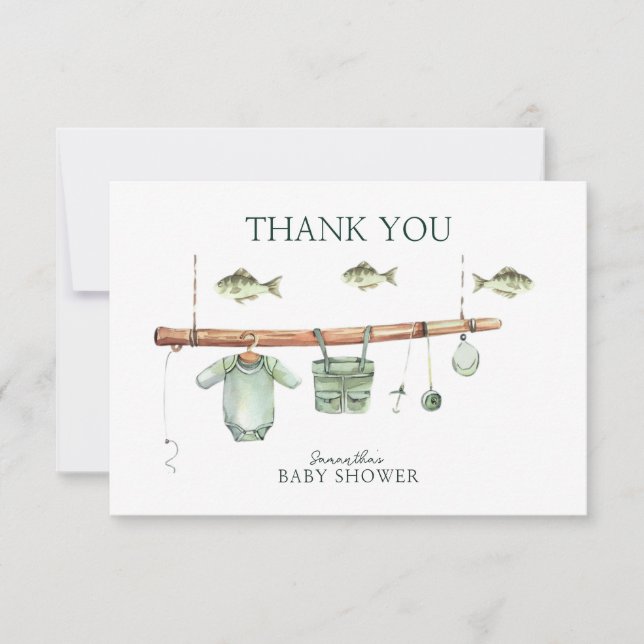 Aquarell Floral Fisherman Babydusche Dankeskarte (Vorderseite)