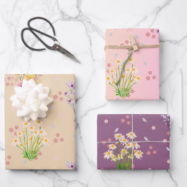 Aquarell Floral Geschenkpapier Set (Vorderseite)