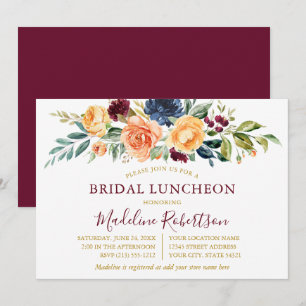 Aquarell Floral Gold Bridal Luncheon Burgund Einladung