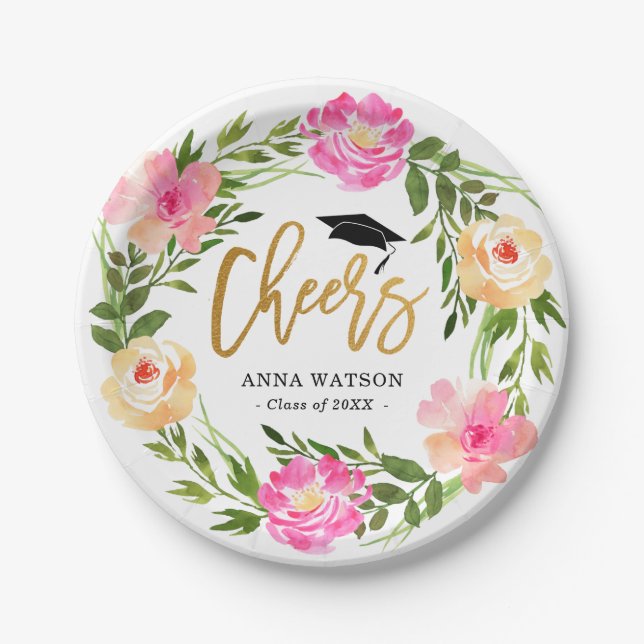 Aquarell Floral Gold Gewürze Custom Abschluss Pappteller (Vorderseite)