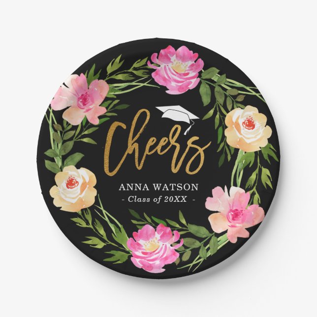 Aquarell Floral Gold Gewürze Custom Abschluss Pappteller (Vorderseite)