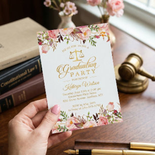 Aquarell Floral Gold Law School Abschluss Foto Einladung