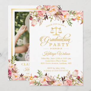 Aquarell Floral Gold Law School Abschluss Foto Einladung