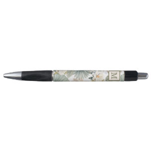 Aquarell Floral Grün Monogramm Kugelschreiber