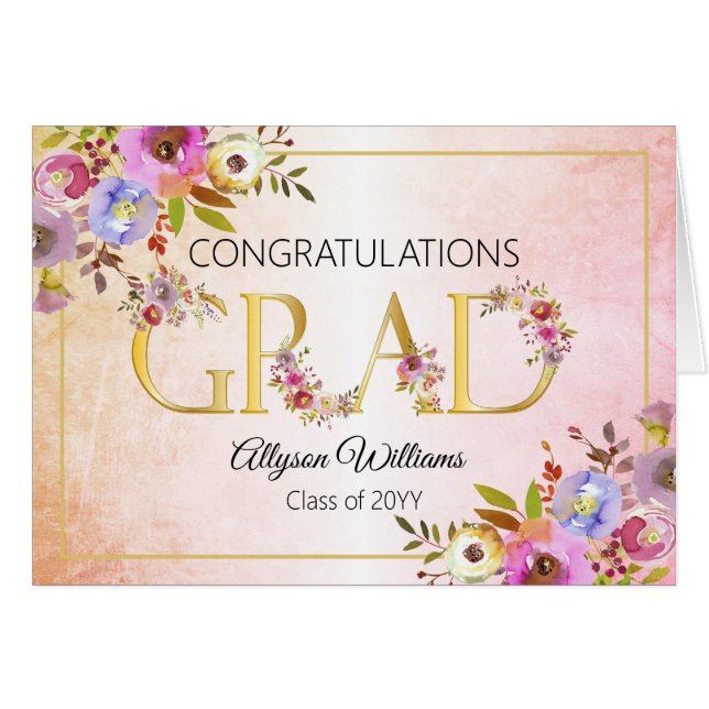 Aquarell Floral Herzlichen Glückwunsch Graduate (Vorderseite (Horizontal))