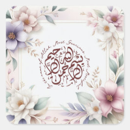Aquarell Floral Islamische Bismillah Kalligraphie Quadratischer Aufkleber
