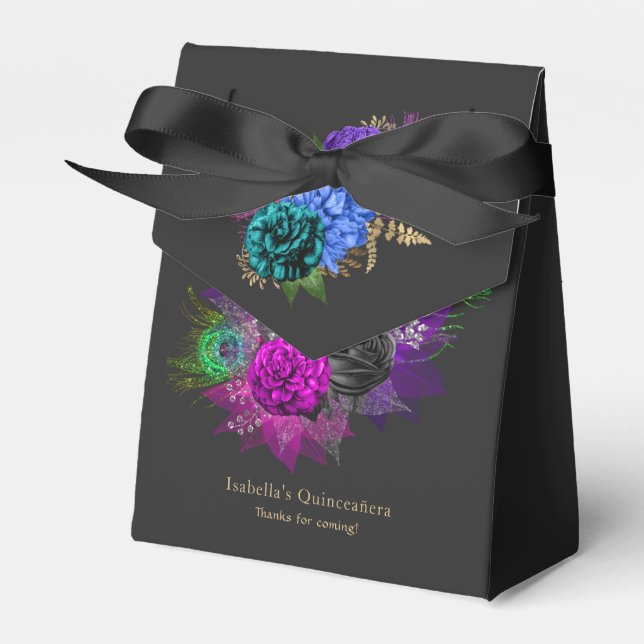 Aquarell Floral Mardi Gras Quinceañera Geschenkschachtel (Vorderseite)