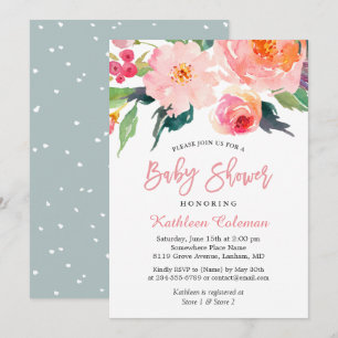 Aquarell Floral Moderne, klassische Babydusche Einladung