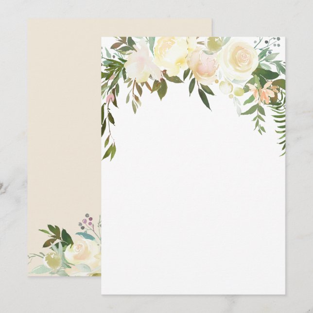Aquarell Floral Pink Creme Elfenbeindusche BLANK Einladung (Vorne/Hinten)