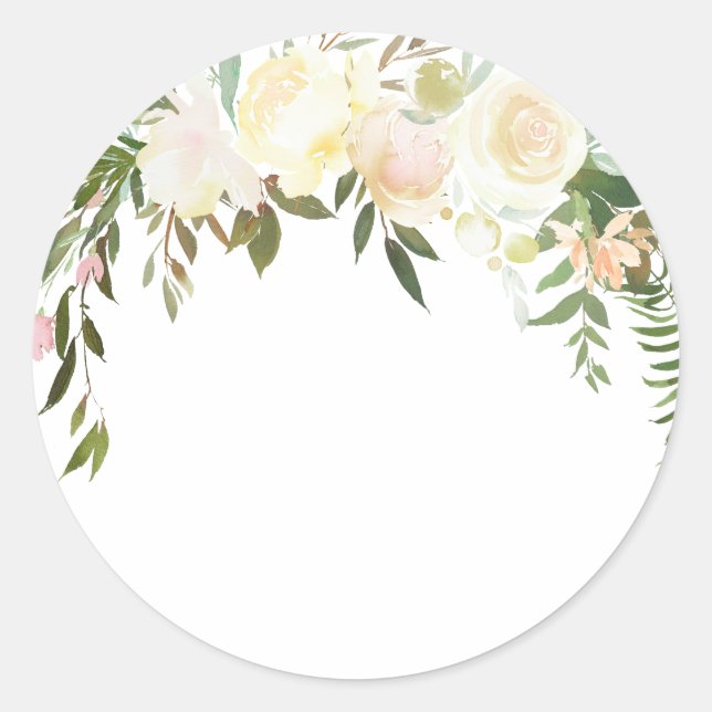 Aquarell Floral Pink Creme Elfenbeindusche BLANK Runder Aufkleber (Vorderseite)