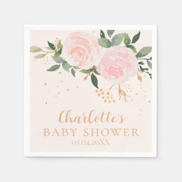 Aquarell Floral Pink Gold Babydusche Napkins Serviette