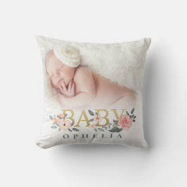 Aquarell Floral Rose Baby Foto Individuelle Name Kissen