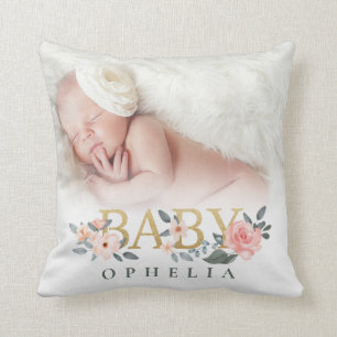 Aquarell Floral Rose Baby Foto Individuelle Name Kissen