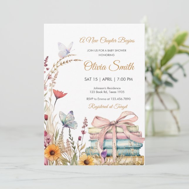 Aquarell Floral Storybook Kinderdusche Einladung (Stehend Vorderseite)