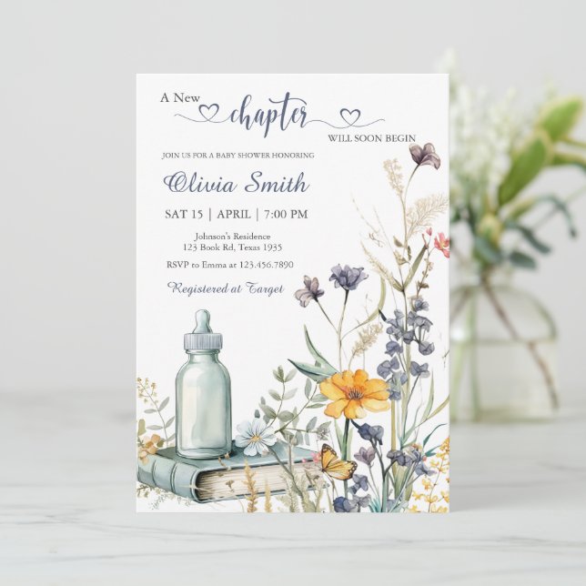 Aquarell Floral Storybook Kinderdusche Einladung (Stehend Vorderseite)