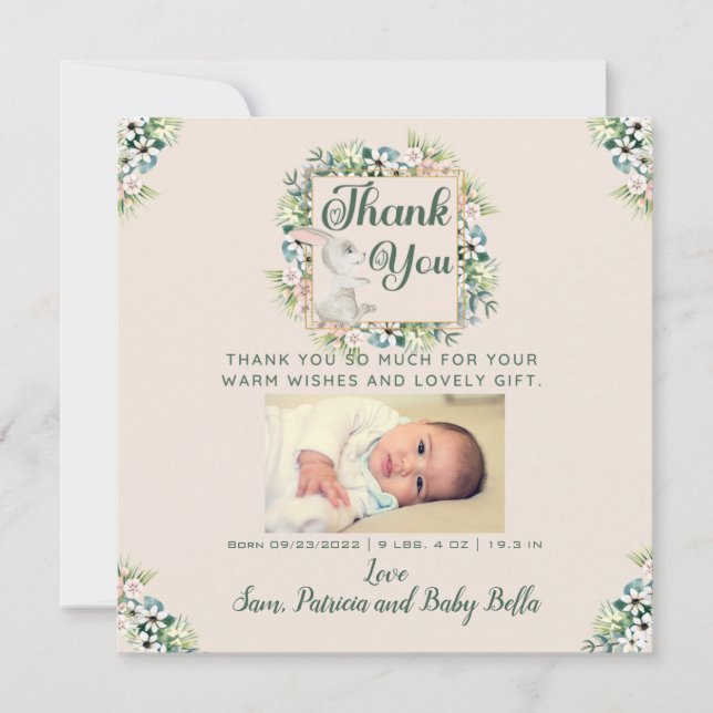 Aquarell Floral Vielen Dank Baby Geschenkkarte (Vorderseite)