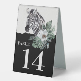 Aquarell Floral Wild Zebra Safari Tischnummern Tischaufsteller