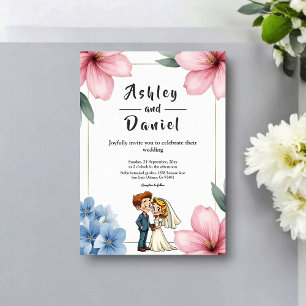 Aquarell Florale Braut und Bräutigam Sommerhochzei Einladung