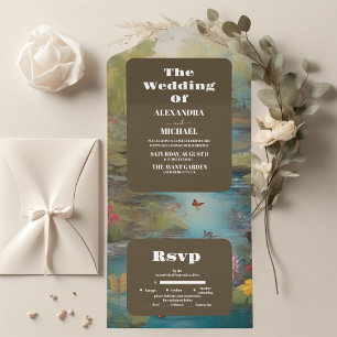 Aquarell Florale Frühlings Berge Hochzeit All In One Einladung