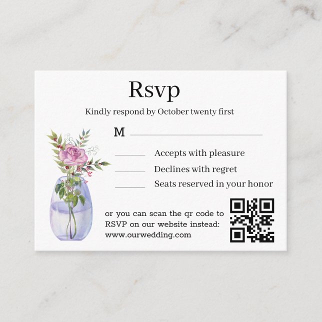 Aquarell florale stilvolle Hochzeit rsvp qr Code Begleitkarte (Vorderseite)