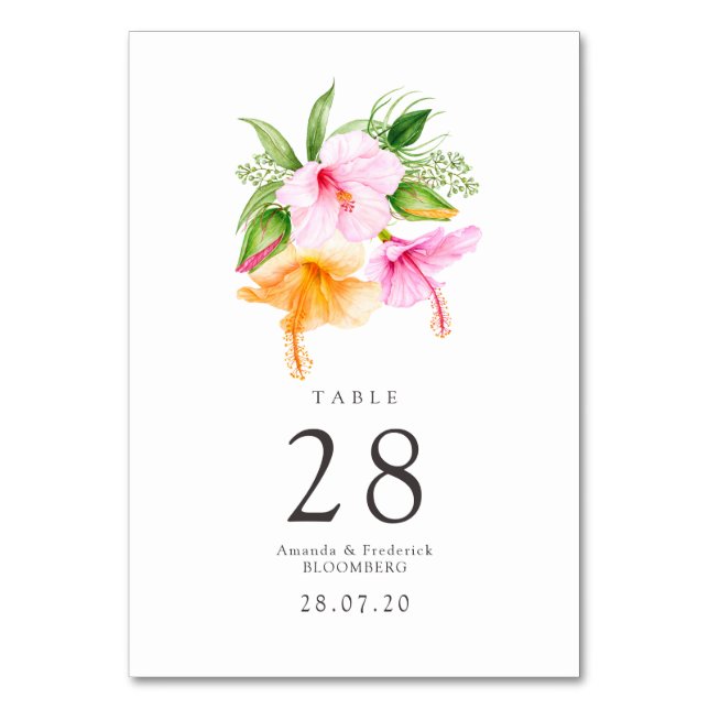 Aquarell Florale Strandhochzeit Tischnummer (Vorderseite)