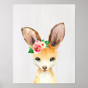 Aquarell Florales Baby-Känguru Australische Tiere Poster