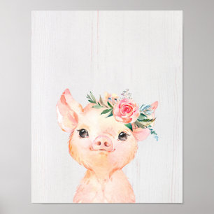Aquarell Florales Baby Schwein Poster