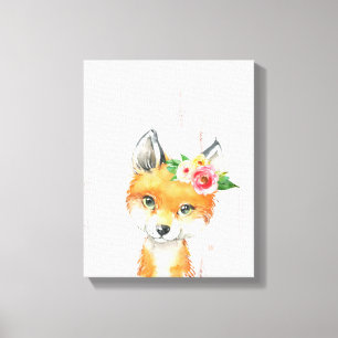 Aquarell Florales Babyfuchs, Waldtiere Leinwanddruck