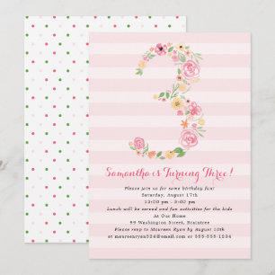 Aquarell Florals 3. Geburtstag Einladung