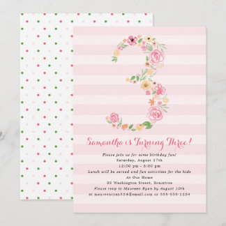 Aquarell Florals 3. Geburtstag Einladung