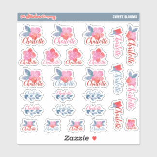 Aquarell Florals Individuelle Name Labels | Schule