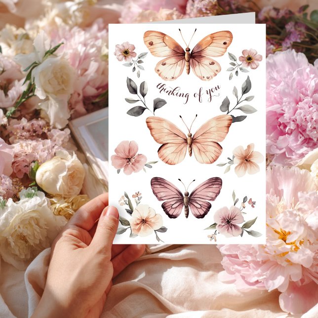 Aquarell Florals Schmetterlinge Denken Sie an Sie Karte (Watercolor Florals Butterflies Thinking of You Card
)