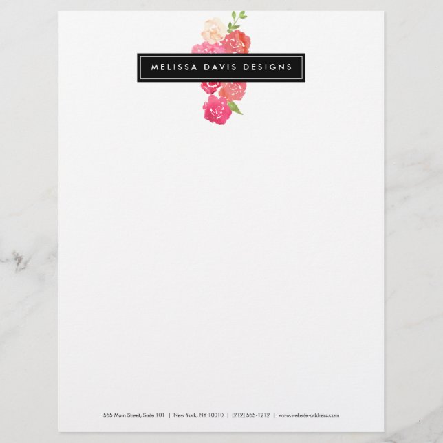 Aquarell Florals Schönheit und Design Letterhead Briefbogen (Vorderseite)