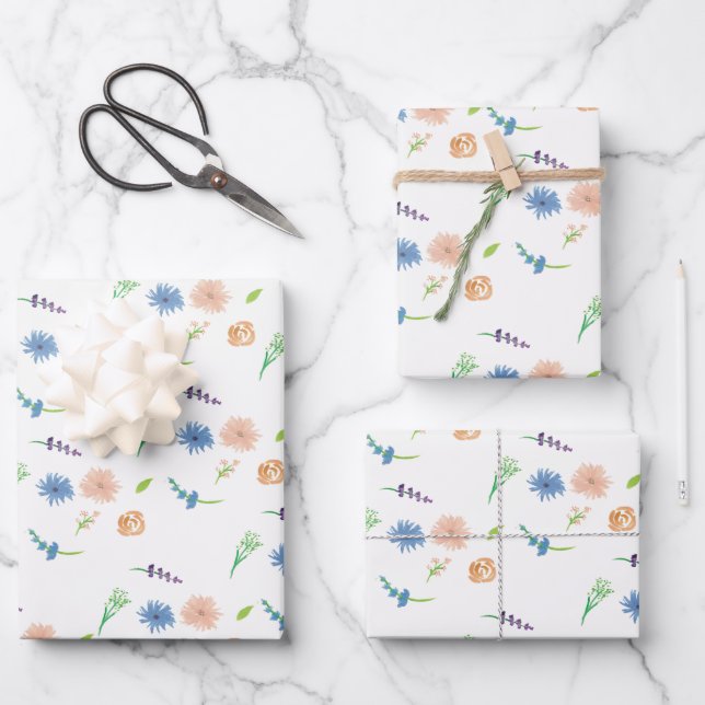 Aquarell Florals Wilde Blume Handgemalt Geschenkpapier Set (Vorderseite)