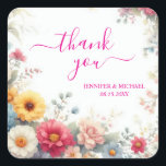 Aquarell Flowers Calligraphy Script Thank You Quadratischer Aufkleber<br><div class="desc">Elegant Modern Your Custom Text Aquarell Flowers Thank You Template Calligraphy Script Classic Square Sticker.</div>