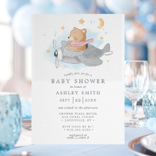 Aquarell Flugzeug Bär Süße Jungen Baby Shower Einladung