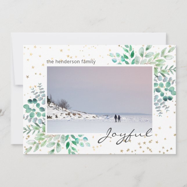 Aquarell Foliage Foto Gold Stars Weihnachten (Vorderseite)
