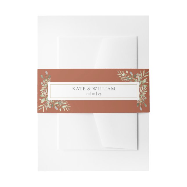 Aquarell Foliage Terracotta Hochzeit Einladungsbanderole (Vorderseite Beispiel)