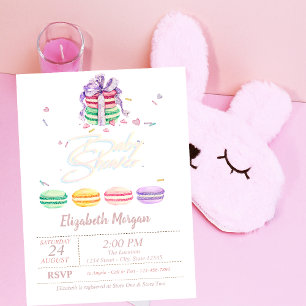 Aquarell-französische Macarons-Streifen-Baby-Party Einladung