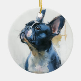 Aquarell Französischer Bulldogge sitzend Keramik Ornament