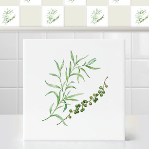 Aquarell-Französischer-Estragon-Grüner-Pfefferzwei Fliese