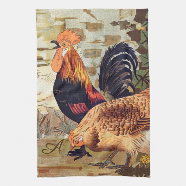 Aquarell Französisches Land farbenfrohe Rooster Kü Geschirrtuch (Vertikal)
