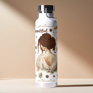 Aquarell-Frau mit roten Haaren Boho-Affirmation Trinkflasche