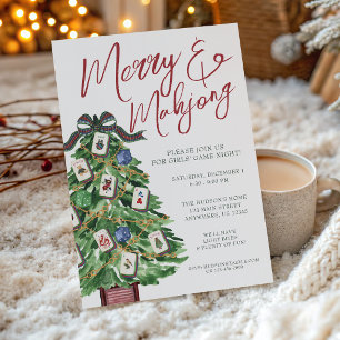 Aquarell Frohe & Mahjong Weihnachtsbaum Party Einladung