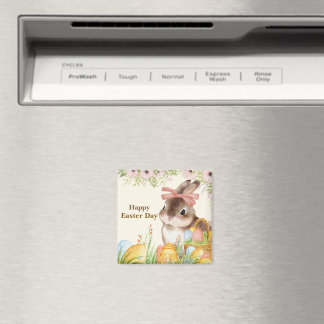 Aquarell Frohe Ostern Floraler Hase mit Schleife Magnet